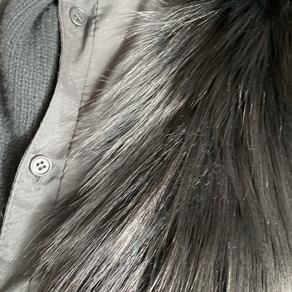 Theory black wool fox collar long sweater cardigan jacket large - Picture 5 of 8